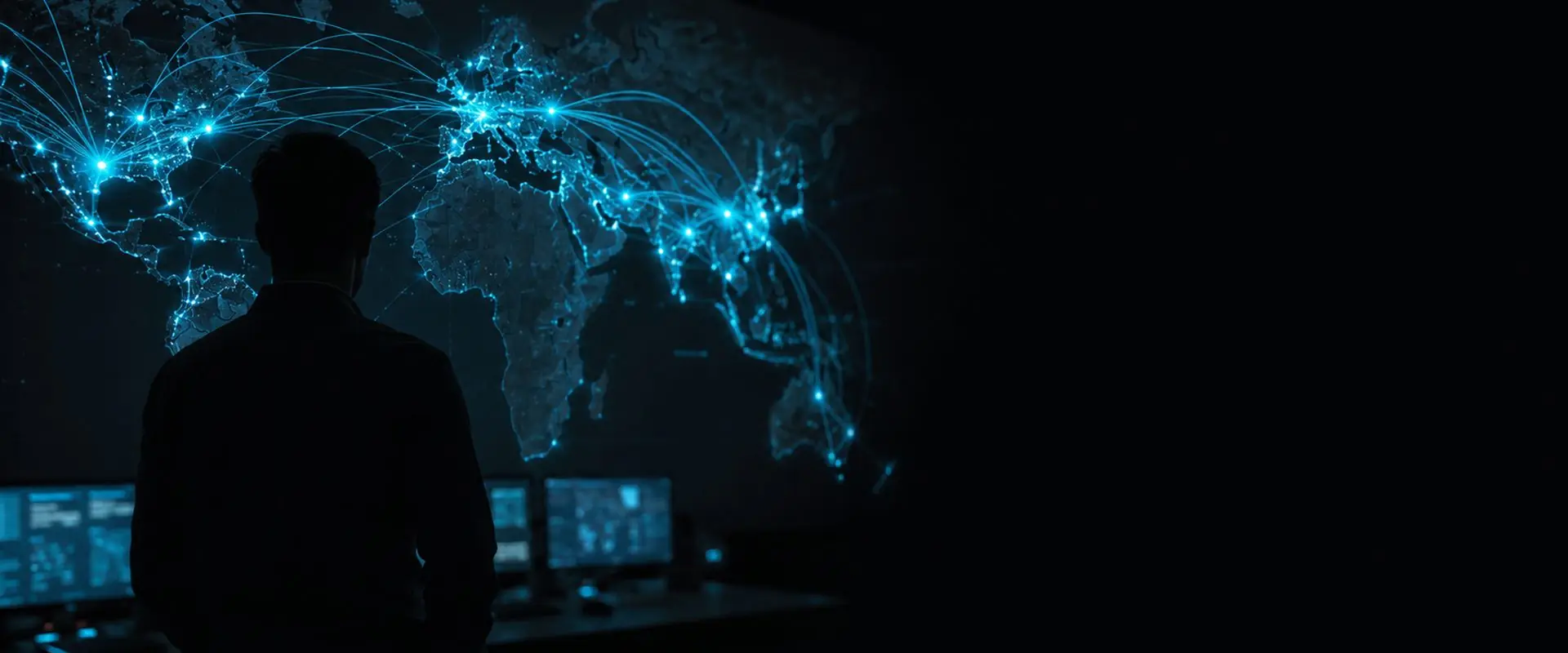 Global map of anycast points of presence on an operations wall